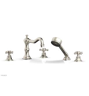 Phylrich 161-48/014 Henri 8 5/8" Three Cross Handle Widespread/Deck Mounted Roman Tub Faucet with Handshower in Polished Nickel