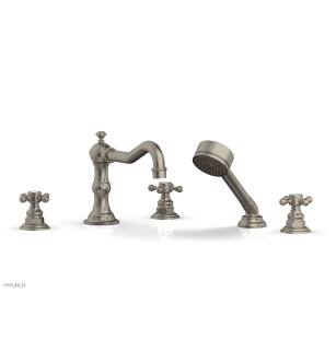 Phylrich 161-48/15A Henri 8 5/8" Three Cross Handle Widespread/Deck Mounted Roman Tub Faucet with Handshower in Pewter