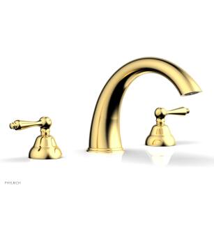 Phylrich D1200T/024 Revere & Savannah 11 1/2" Two Straight Lever Handle Widespread/Deck Mounted High Spout Roman Tub Faucet in Satin Gold
