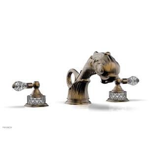 Phylrich K1184M/047 Dolphin 9" Two Cut Crystal Lever Handle Widespread/Deck Mounted Roman Tub Faucet in Brass/Antique Brass