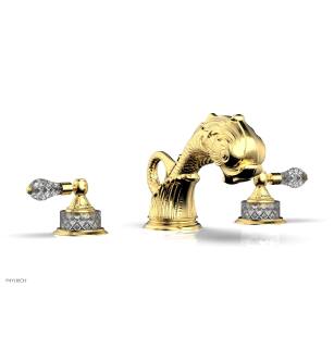 Phylrich K1184M/024 Dolphin 9" Two Cut Crystal Lever Handle Widespread/Deck Mounted Roman Tub Faucet in Satin Gold