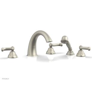 Phylrich D2202T1/15B Revere & Savannah 11 3/8" Three Curved Lever Handle Widespread/Deck Mounted High Spout Roman Tub Faucet with Handshower in Brushed Nickel