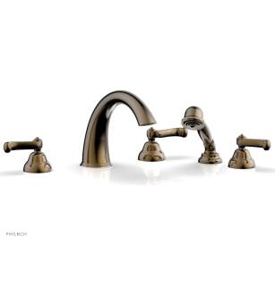 Phylrich D2202T1/047 Revere & Savannah 11 3/8" Three Curved Lever Handle Widespread/Deck Mounted High Spout Roman Tub Faucet with Handshower in Brass/Antique Brass