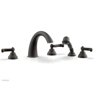 Phylrich D2202T1/10B Revere & Savannah 11 3/8" Three Curved Lever Handle Widespread/Deck Mounted High Spout Roman Tub Faucet with Handshower in Distressed Bronze/Oil Rubbed Bronze