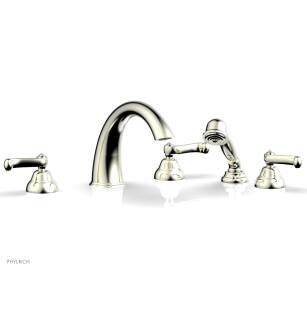 Phylrich D2202T1/015 Revere & Savannah 11 3/8" Three Curved Lever Handle Widespread/Deck Mounted High Spout Roman Tub Faucet with Handshower in Satin Nickel