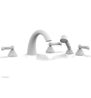Phylrich D2202T1/050 Revere & Savannah 11 3/8" Three Curved Lever Handle Widespread/Deck Mounted High Spout Roman Tub Faucet with Handshower in White