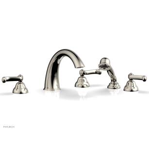 Phylrich D2202T1/014 Revere & Savannah 11 3/8" Three Curved Lever Handle Widespread/Deck Mounted High Spout Roman Tub Faucet with Handshower in Polished Nickel