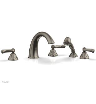 Phylrich D2202T1/15A Revere & Savannah 11 3/8" Three Curved Lever Handle Widespread/Deck Mounted High Spout Roman Tub Faucet with Handshower in Pewter
