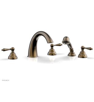 Phylrich D2200T1/047 Revere & Savannah 11 1/2" Three Straight Lever Handle Widespread/Deck Mounted High Spout Roman Tub Faucet with Handshower in Brass/Antique Brass