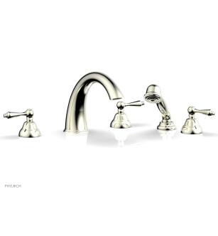 Phylrich D2200T1/015 Revere & Savannah 11 1/2" Three Straight Lever Handle Widespread/Deck Mounted High Spout Roman Tub Faucet with Handshower in Satin Nickel