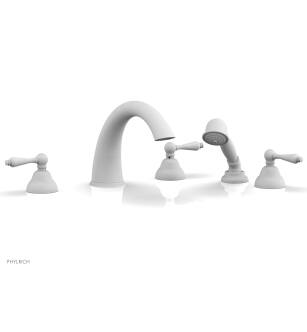 Phylrich D2200T1/050 Revere & Savannah 11 1/2" Three Straight Lever Handle Widespread/Deck Mounted High Spout Roman Tub Faucet with Handshower in White
