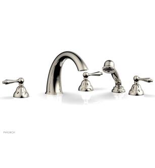 Phylrich D2200T1/014 Revere & Savannah 11 1/2" Three Straight Lever Handle Widespread/Deck Mounted High Spout Roman Tub Faucet with Handshower in Polished Nickel