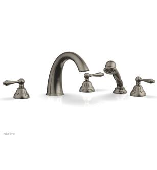 Phylrich D2200T1/15A Revere & Savannah 11 1/2" Three Straight Lever Handle Widespread/Deck Mounted High Spout Roman Tub Faucet with Handshower in Pewter
