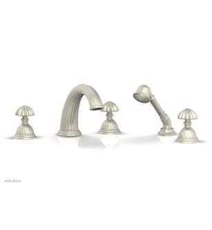 Phylrich K2361P1/15B Georgian & Barcelona 12" Three Round Handle Widespread/Deck Mounted Roman Tub Faucet with Handshower in Brushed Nickel