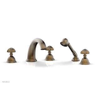 Phylrich K2361P1/047 Georgian & Barcelona 12" Three Round Handle Widespread/Deck Mounted Roman Tub Faucet with Handshower in Brass/Antique Brass