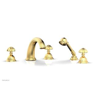 Phylrich K2361P1/024 Georgian & Barcelona 12" Three Round Handle Widespread/Deck Mounted Roman Tub Faucet with Handshower in Satin Gold