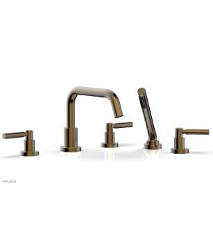 Phylrich D2132D1/047 Basic 10 5/8" Three Lever Handle Widespread/Deck Mounted Low Spout Roman Tub Faucet with Handshower in Brass/Antique Brass