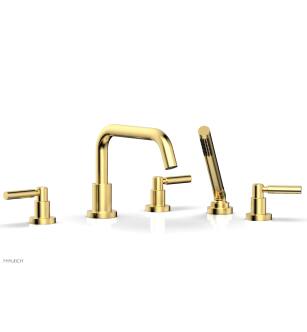 Phylrich D2132D1/024 Basic 10 5/8" Three Lever Handle Widespread/Deck Mounted Low Spout Roman Tub Faucet with Handshower in Satin Gold