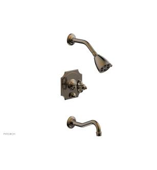 Phylrich 163-26/047 Couronne Cross Handle Pressure Balance Tub and Shower Set in Brass/Antique Brass