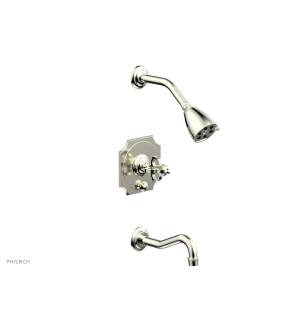 Phylrich 163-26/015 Couronne Cross Handle Pressure Balance Tub and Shower Set in Satin Nickel