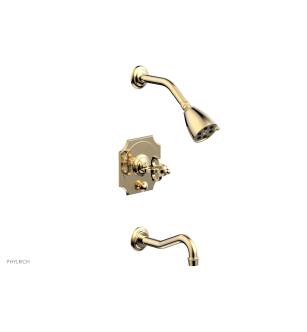 Phylrich 163-26/004 Couronne Cross Handle Pressure Balance Tub and Shower Set in Satin Brass