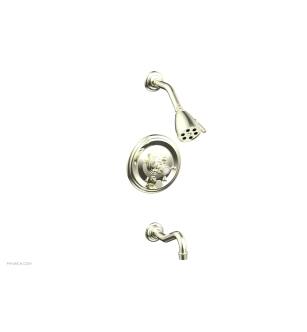Phylrich 161-26/15B Henri Cross Handle Pressure Balance Tub and Shower Set with Round Trim in Brushed Nickel
