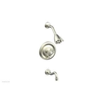 Phylrich 161-26/015 Henri Cross Handle Pressure Balance Tub and Shower Set with Round Trim in Satin Nickel