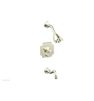 Phylrich 161-29/15B Henri Cross Handle Pressure Balance Tub and Shower Set with Scalloped Trim in Brushed Nickel