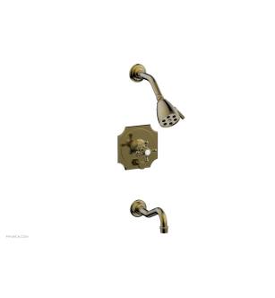 Phylrich 161-29/047 Henri Cross Handle Pressure Balance Tub and Shower Set with Scalloped Trim in Brass/Antique Brass