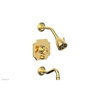 Phylrich 162-26/024 Marvelle Cross Handle Pressure Balance Tub and Shower Set in Satin Gold