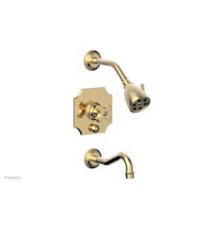 Phylrich 162-26/004 Marvelle Cross Handle Pressure Balance Tub and Shower Set in Satin Brass