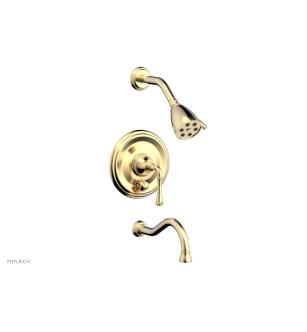 Phylrich 208-26/004 Coined Lever Handle Pressure Balance Tub and Shower Set in Satin Brass