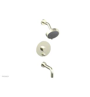 Phylrich 230-26/15B Basic II Knurled Handle Pressure Balance Tub and Shower Set with Round Trim in Brushed Nickel