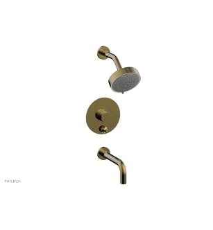 Phylrich 230-26/047 Basic II Knurled Handle Pressure Balance Tub and Shower Set with Round Trim in Brass/Antique Brass