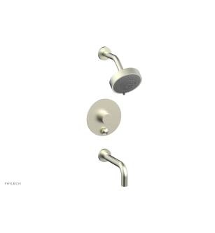 Phylrich 230-26/015 Basic II Knurled Handle Pressure Balance Tub and Shower Set with Round Trim in Satin Nickel