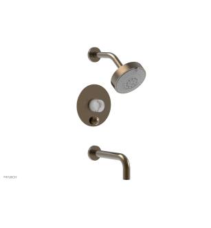 Phylrich 230-28/047 Basic II Marble Handle Pressure Balance Tub and Shower Set in Brass/Antique Brass
