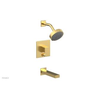 Phylrich 291-29/24B Stria Cube Handle Pressure Balance Tub and Shower Set in Burnished Gold