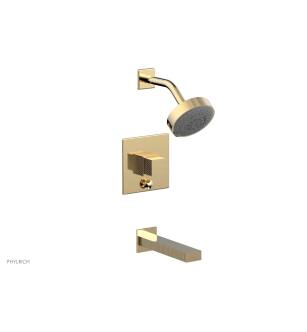 Phylrich 291-29/004 Stria Cube Handle Pressure Balance Tub and Shower Set in Satin Brass