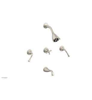 Phylrich D2205/15B 3Ring Straight Handles Thermostatic Tub and Shower Set in Brushed Nickel
