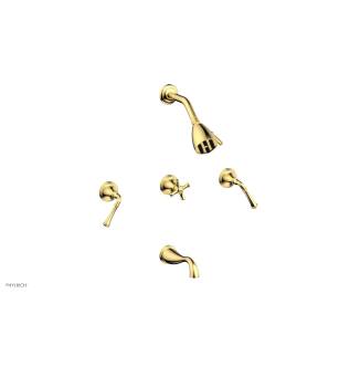 Phylrich D2205/024 3Ring Straight Handles Thermostatic Tub and Shower Set in Satin Gold