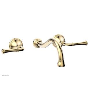 Phylrich 207-11/004 Phylrich Beaded 4" Double Lever Handle Wall Mount Bathroom Sink Faucet in Satin Brass