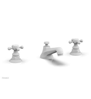 Phylrich 500-01/050 Hex Traditional 5 5/8" Double Cross Handle Widespread Bathroom Sink Faucet in White