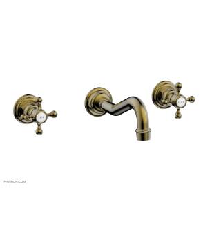Phylrich 161-11/047 Henri 7 3/8" Double Cross Handle Wall Mount Bathroom Sink Faucet in Brass/Antique Brass
