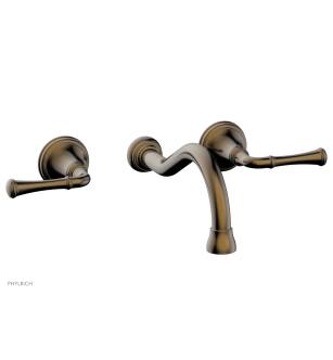 Phylrich 208-11/047 Coined 9 1/8" Double Lever Handle Wall Mount Bathroom Sink Faucet in Brass/Antique Brass