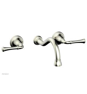 Phylrich 208-11/015 Coined 9 1/8" Double Lever Handle Wall Mount Bathroom Sink Faucet in Satin Nickel