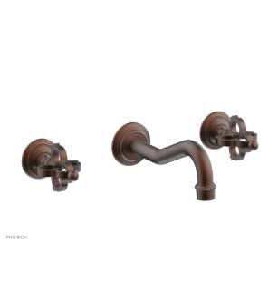 Phylrich 163-11/05W Couronne 9 1/2" Double Cross Handle Wall Mount Bathroom Sink Faucet in Copper/Antique Copper