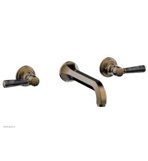 Phylrich 500-13/047 Hex 8 1/4" Double Marble Handle Wall Mount Bathroom Sink Faucet in Brass/Antique Brass