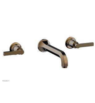 Phylrich 501-12/047 Hex Modern 8 1/4" Double Lever Handle Wall Mount Bathroom Sink Faucet in Brass/Antique Brass