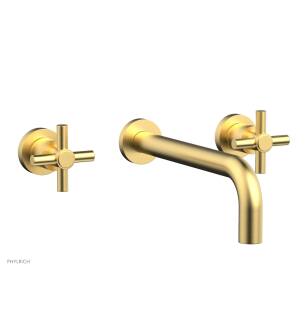 Phylrich DWL134/24B Basic 8" Double Tubular Cross Handle Wall Mount Bathroom Sink Faucet in Burnished Gold
