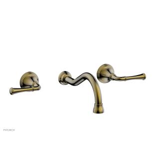 Phylrich DWL205/047 3Ring 9 3/8" Double Straight Handle Wall Mount Bathroom Sink Faucet in Brass/Antique Brass